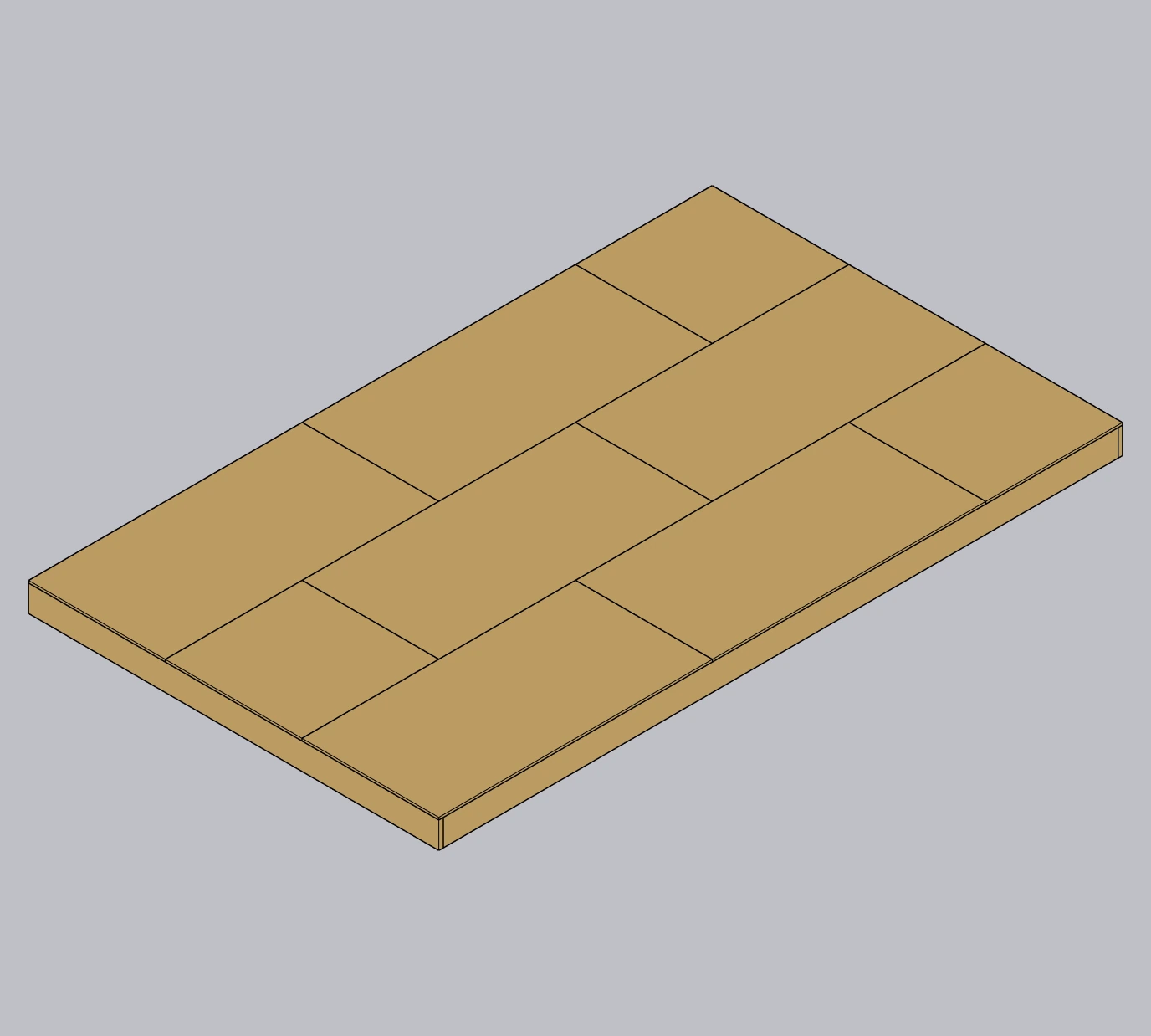 Fresh SketchUp capture of a 12 by 20 foot raised wood floor platform with subfloor panels