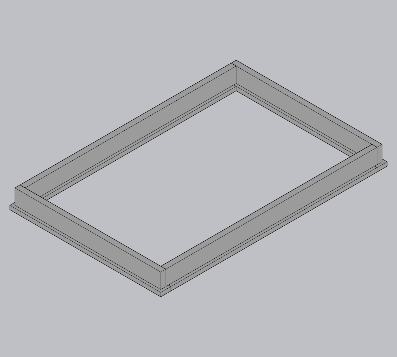 Fresh SketchUp capture of a rectangular stem-wall foundation and perimeter footing