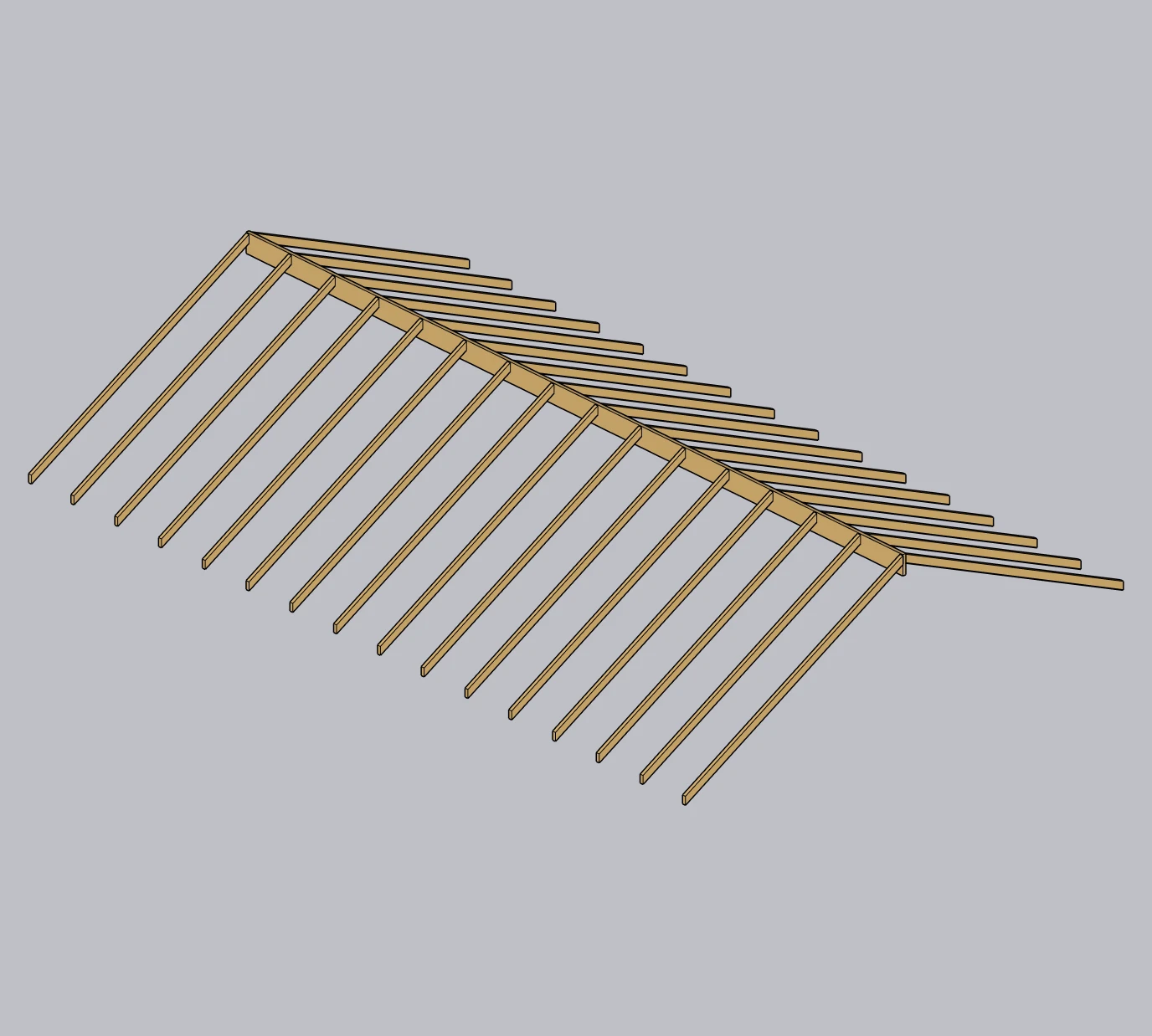 Wood gable roof rafters generated live in SketchUp with Lizark US framing
