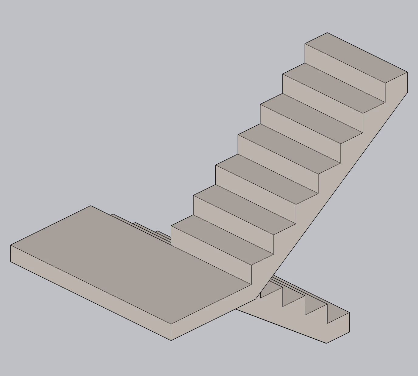 Concrete dog-leg staircase generated and captured live in SketchUp with Lizark