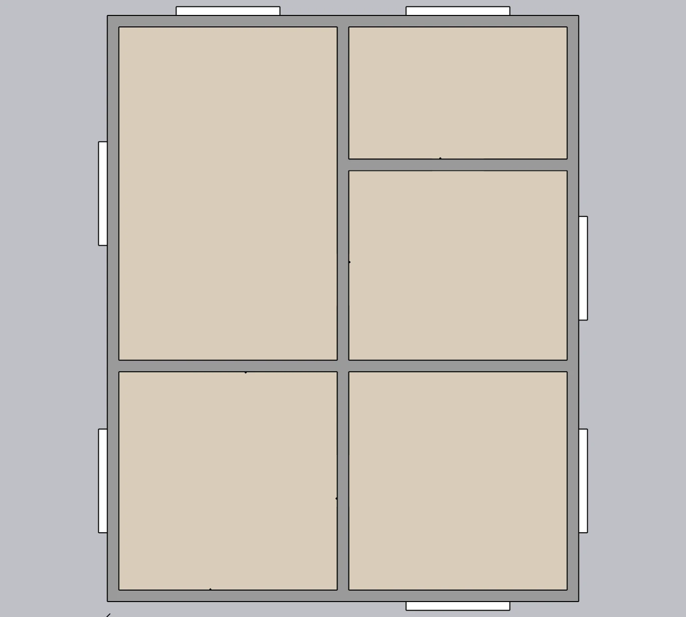 Roof-hidden SketchUp Top view showing the room layout and wall junctions