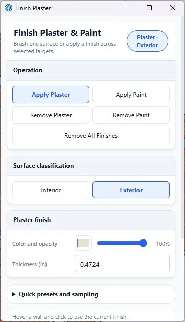 Lizark Finish Brush controls for plaster and paint layers in SketchUp