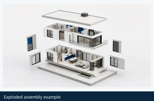 Lizark Exploded View assembly example with separated model parts