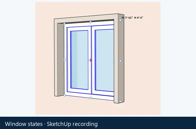 SketchUp recording of Lizark window opening states and frame geometry