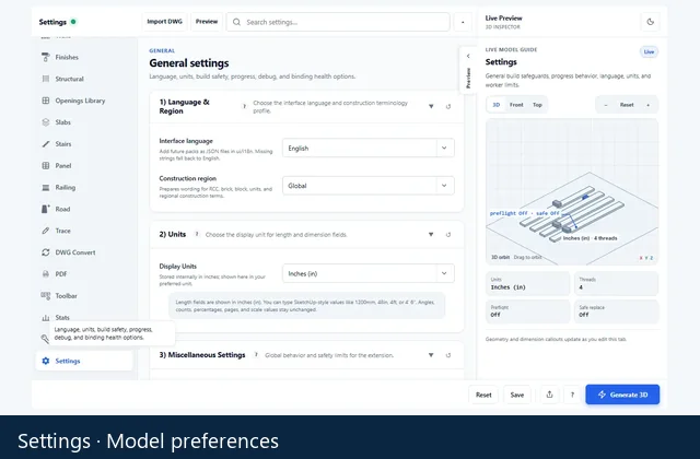 Lizark Settings interface with model configuration controls