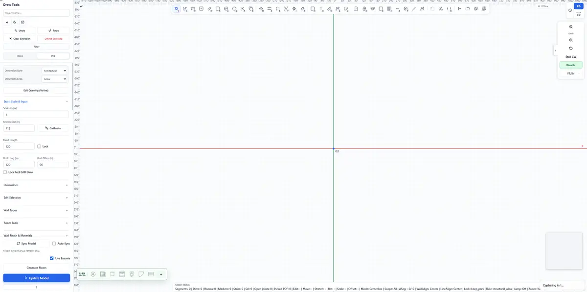 LizArk Web Draw Wall canvas showing architectural drawing tools