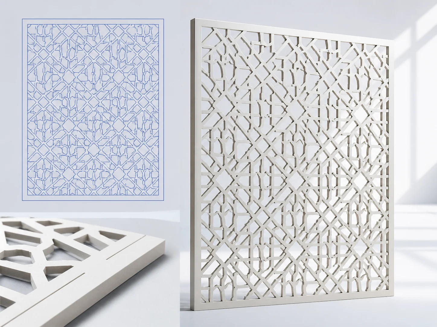 Custom geometric jaali pattern prepared as clean geometry for CNC cutting