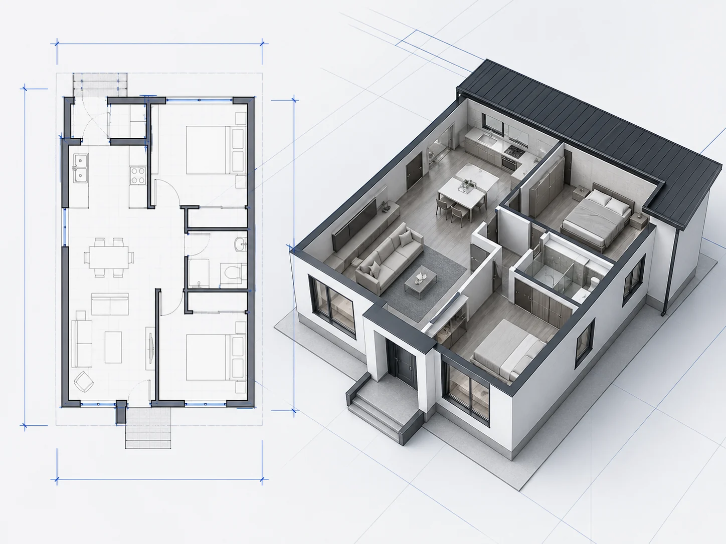 Floor plan converted into a complete SketchUp architectural model