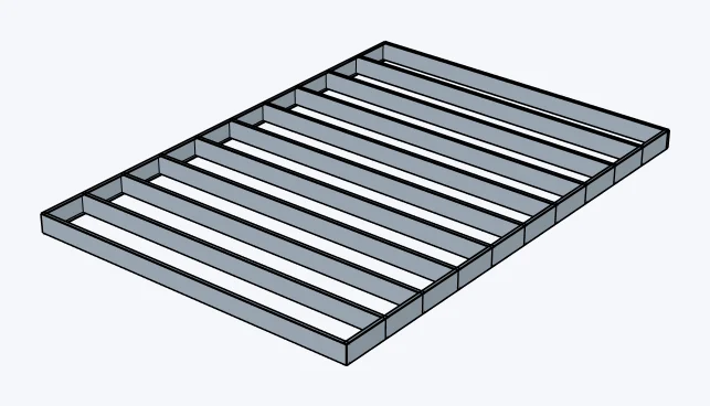 Cold-formed steel (CFS) floors and decking, exposed channels, captured in SketchUp 2026 with Lizark