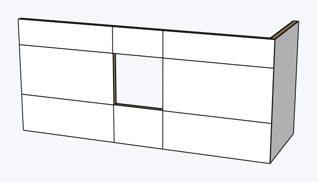 Mass timber / CLT straight walls with a window opening, with finish layers, captured in SketchUp 2026 with Lizark