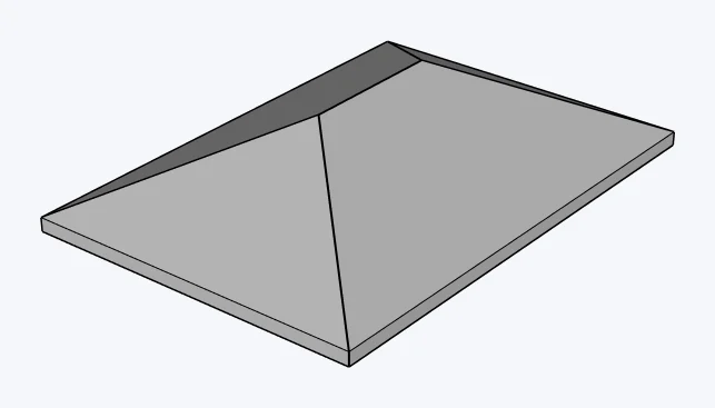 CMU masonry hip roofs, exposed panel / slab, captured in SketchUp 2026 with Lizark