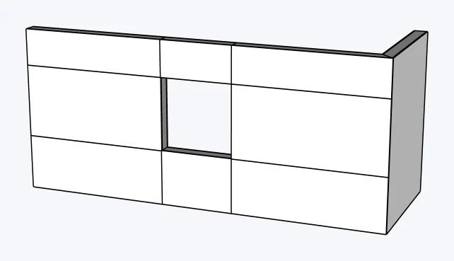 CMU masonry straight walls with a window opening, with finish layers, captured in SketchUp 2026 with Lizark