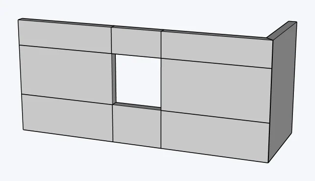 CMU masonry straight walls with a window opening, exposed masonry core, captured in SketchUp 2026 with Lizark