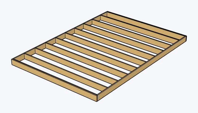 Wood light-frame floors and decking, exposed framing, captured in SketchUp 2026 with Lizark