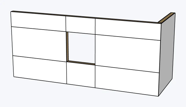 Wood light-frame straight walls with a window opening, with finish layers, captured in SketchUp 2026 with Lizark