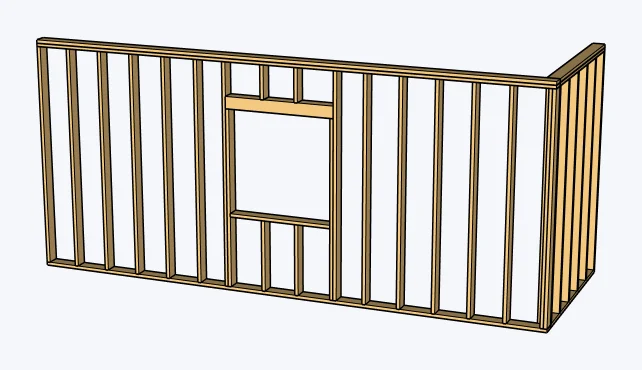 Lizark wood wall studs and plates with framed window opening in SketchUp