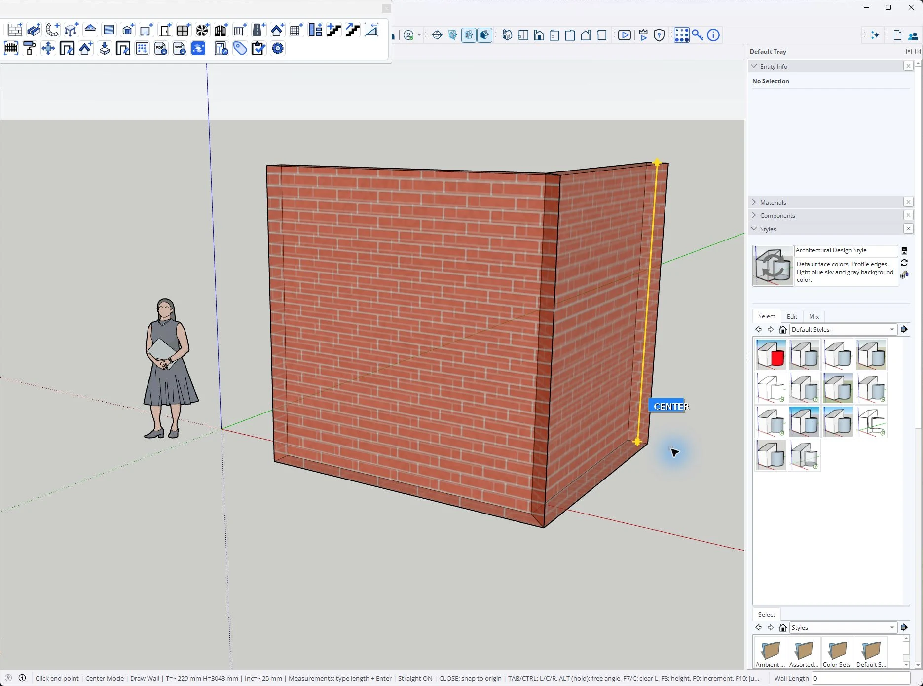 Lizark native Draw Wall tool creating joined solid walls in SketchUp 2026